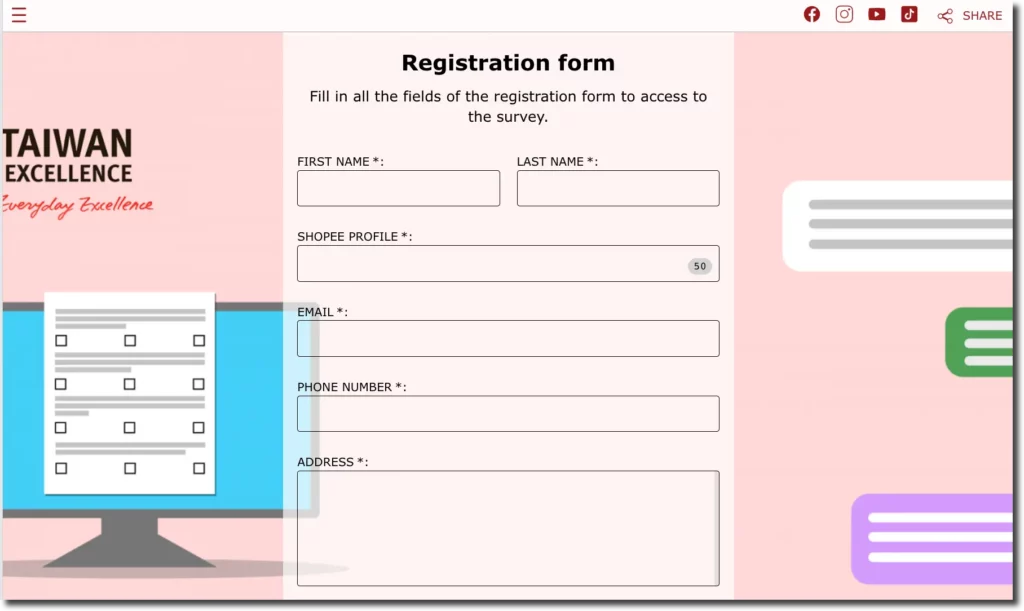 Create an online quiz - Customizable registration form