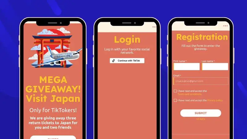 Entry form giveaway with TikTok login