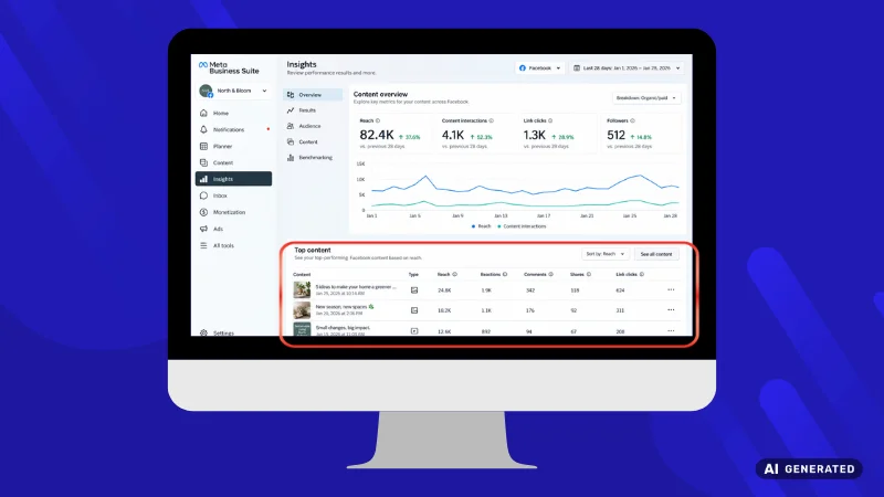 Example of Meta Business Suite post performance insights