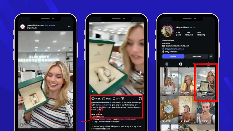 Instagram giveaway featuring influencers promoting brand products