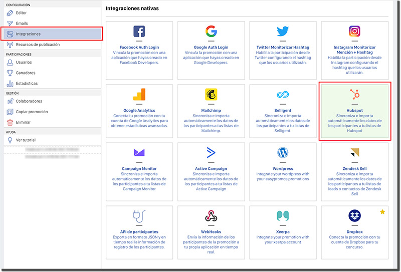Integración Easypromos y HubSpot