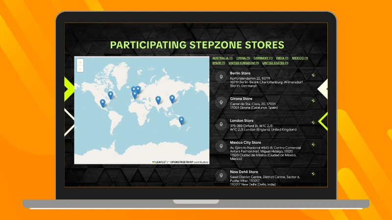 Interactive map showing the participating locations in a promotional campaign, allowing users to browse and find every store included in the campaign from a single platform.