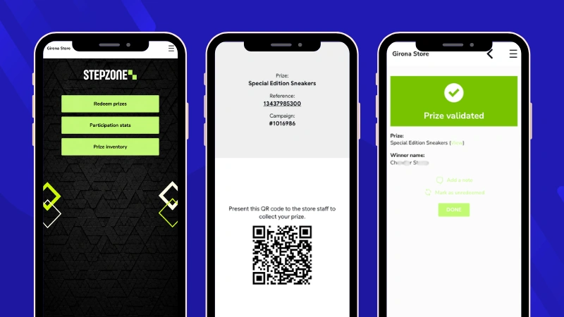 Location Staff Portal that allows store employees to validate prizes, view participation statistics, and manage the prize inventory assigned to their location.