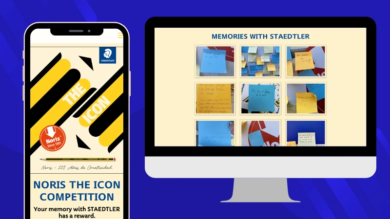 Welcome page and participant gallery from the STAEDTLER branded memory-sharing campaign featuring handwritten participant submissions and prize incentives for their writing contest campaign.