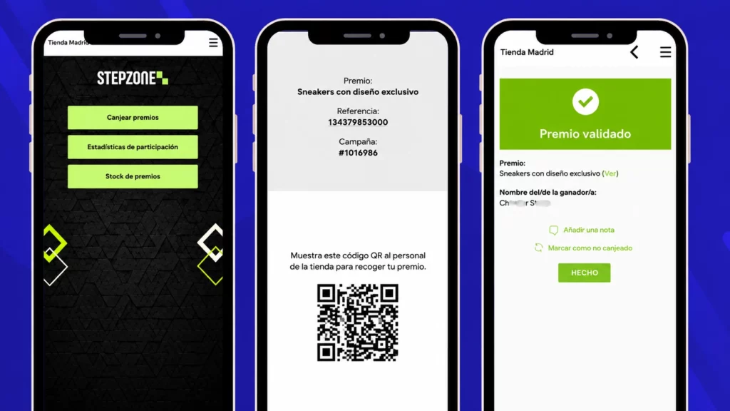Portal del vendedor que permite al personal de cada tienda validar premios, consultar estadísticas de participación y gestionar el inventario asignado a su establecimiento.