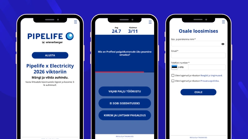 Timed quiz campaign by Pipelife at the Electricity trade fair featuring onsite gameplay and post-quiz registration form