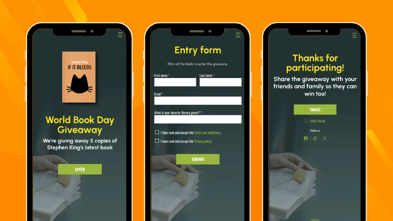 Example of a World Book Day Entry Form Giveaway