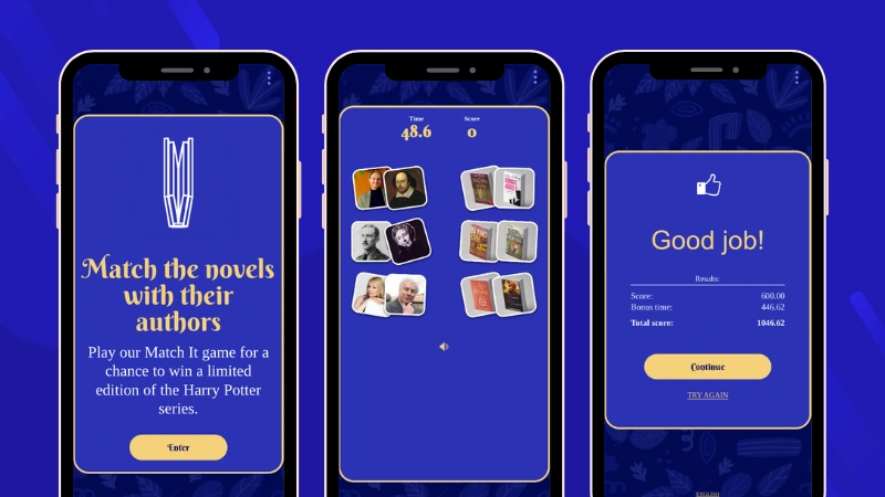 Example of a World Book Day Match It game where users match books with their authors.