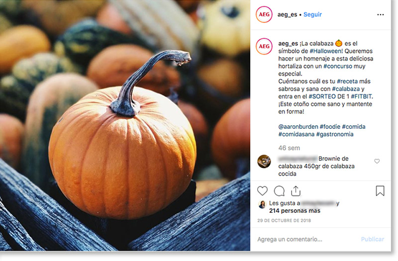 ejemplo de sorteo de halloween en instagram de AEG