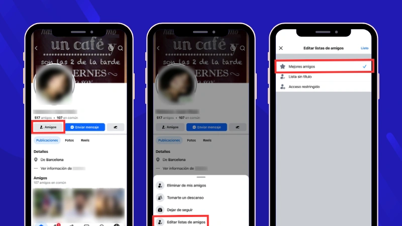 Ejemplo de amigo en Facebook marcado com Favorito