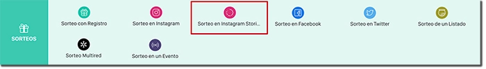 Aplicación Sorteo en Instagram Stories disponible en la página web y en el panel de control de Easypromos