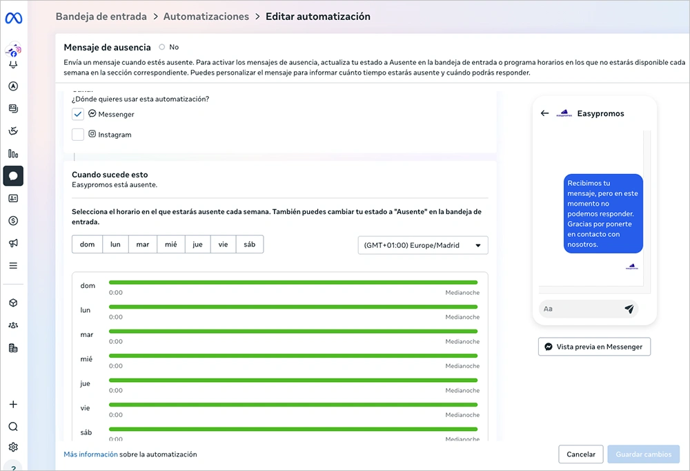 Set an out-of-office message outside business hours