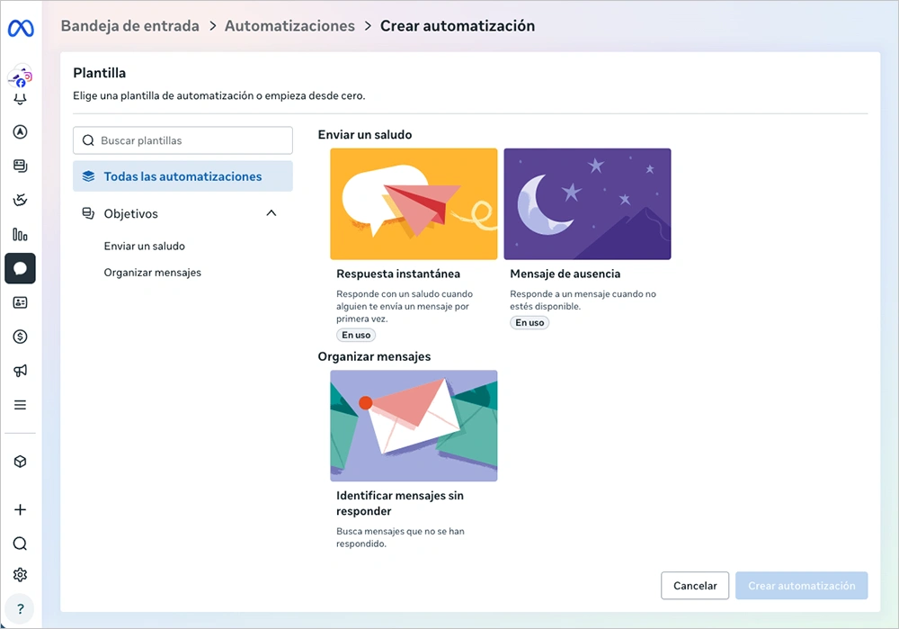 Automatic messages configured in Meta Business Suite