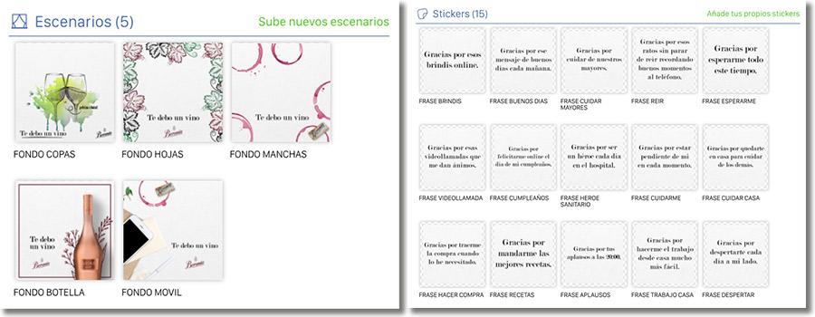 ejemplo de escenarios y stickers de la promoción de Beronia