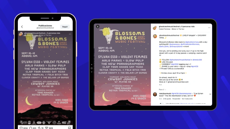 Ejemplo de automatización de mensajes en Instagram para promocionar un concierto