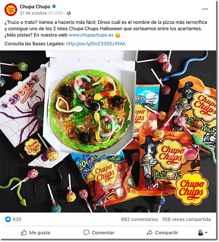 Ejemplo de promoción de Halloween en Facebook