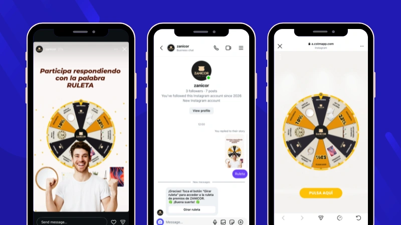 Ejemplo de respuesta en Stories con palabra clave para participar en una ruleta a través de los DM