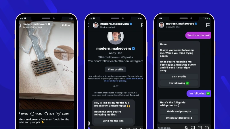 Instagram Comment to Follower to DM Automation Example