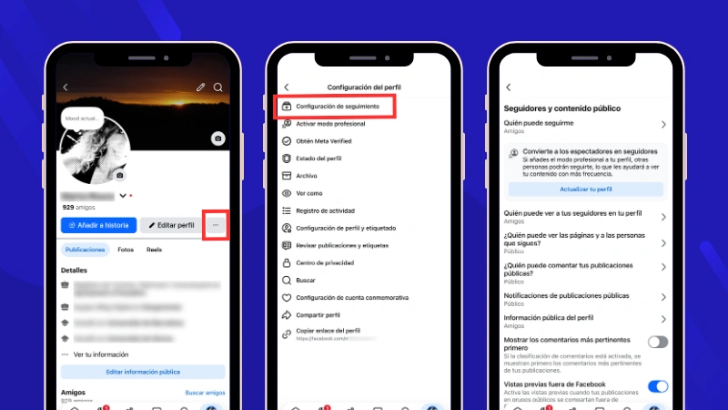 Configuración de seguimiento de un perfil personal de Facebook