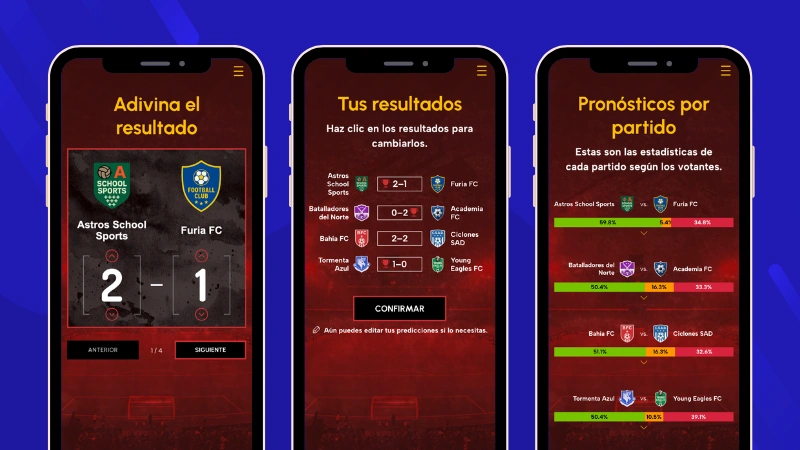 Ejemplo de quiniela de una jornada de un torneo de fútbol, modalidad acierta el resultado