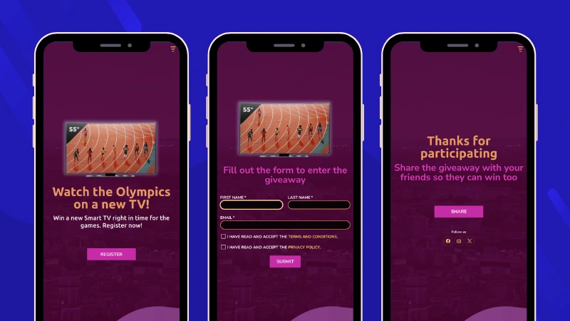 Registration-based giveaway campaign promoted during the Olympics to capture participant data and generate leads.