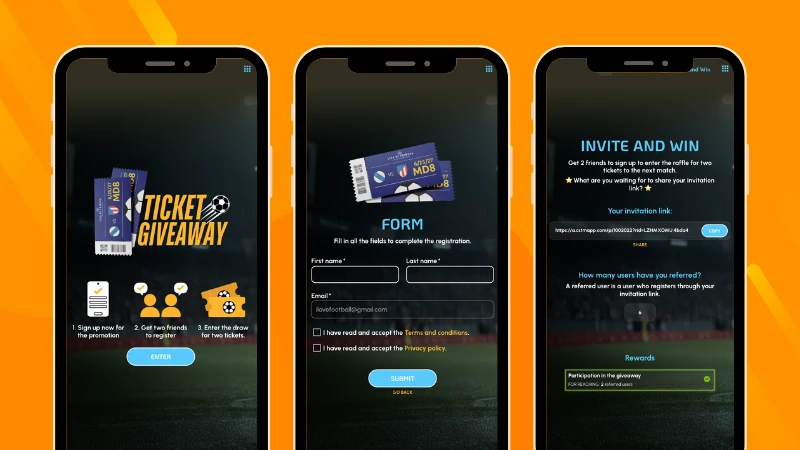 Football ticket giveaway campaign using a Refer-a-Friend mechanic to generate registrations and increase campaign reach.