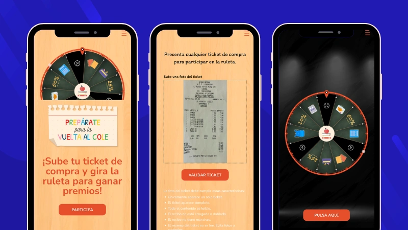 ejemplo de promoción escolar: ruleta de premios y descuentos