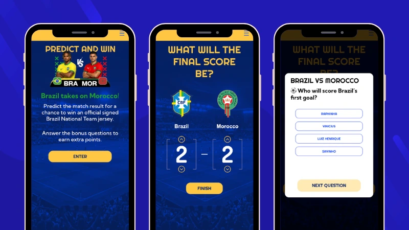 2026 World Cup predictions game created with Easypromos Score Predictor featuring final score predictions and bonus questions for additional points