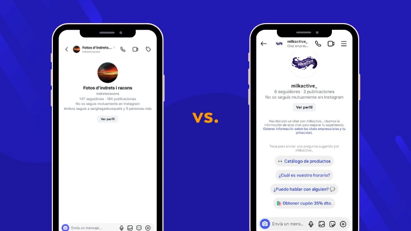 Instagram DM inbox without automation vs. with automation.