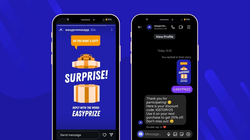Example of a Story reply triggering a DM to access discounts or promotions