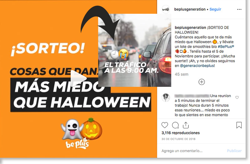 ejemplo de sorteo de halloween en Instagram de Be Plus