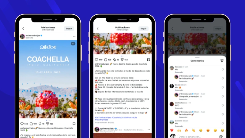Ejemplo de promoción de un festival de música a través de mensajes automatizados en instagram