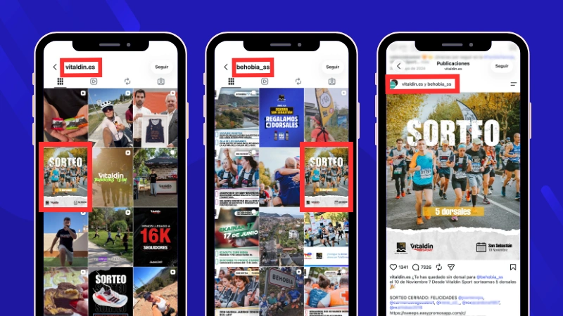 Ejemplo de post colaborativo en Instagram con Collabs: Vitaldin y Behobia