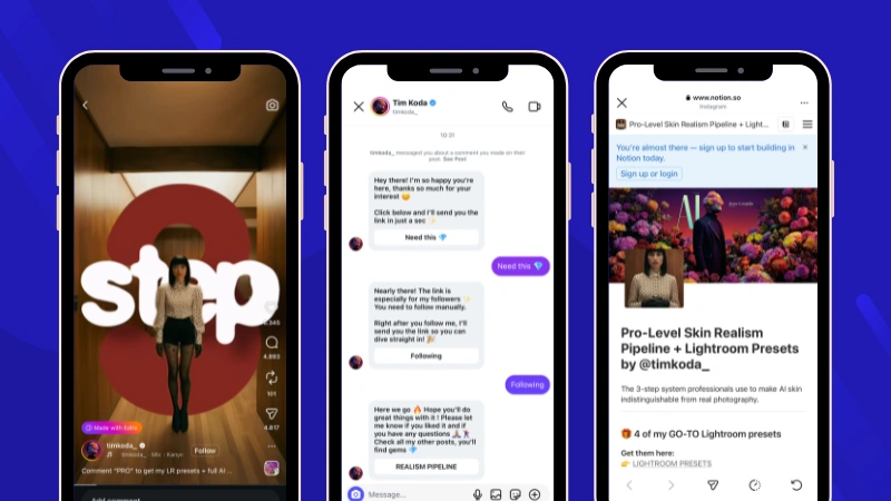 Ejemplo de comentario en reel a DM para entrega de contenido especializado o prompts