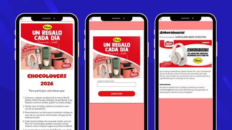 Ejemplo de sorteo exclusivo de los clientes de El rincón que han consumido unos productos determinados.