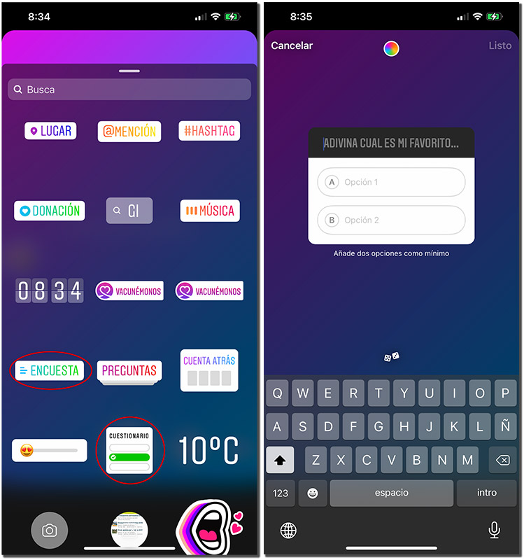 ejemplo de encuesta en Instagram