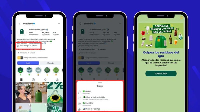 Ejemplo de cómo añadir un enlace de una promoción al perfil de Instagram: Ecovidrio
