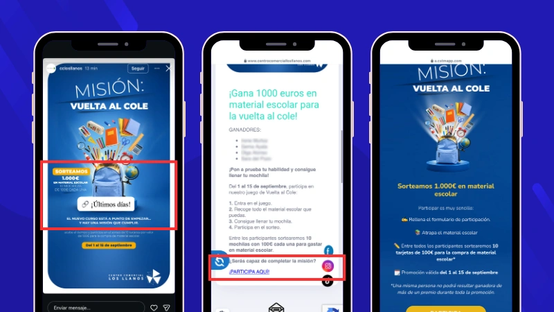 Ejemplo de cómo compartir el enlace de una promoción directamente en las Stories: CC Los Llanos