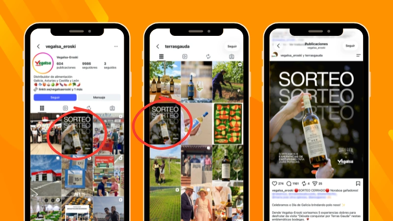 Ejemplo de sorteo en Instagram de un supermercado y una marca colaboradora.