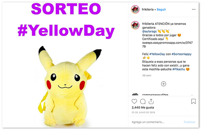 ejemplo de sorteo yellow day en instagram