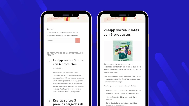 Difusión de un sorteo de Kneipp en un portal de afiliación