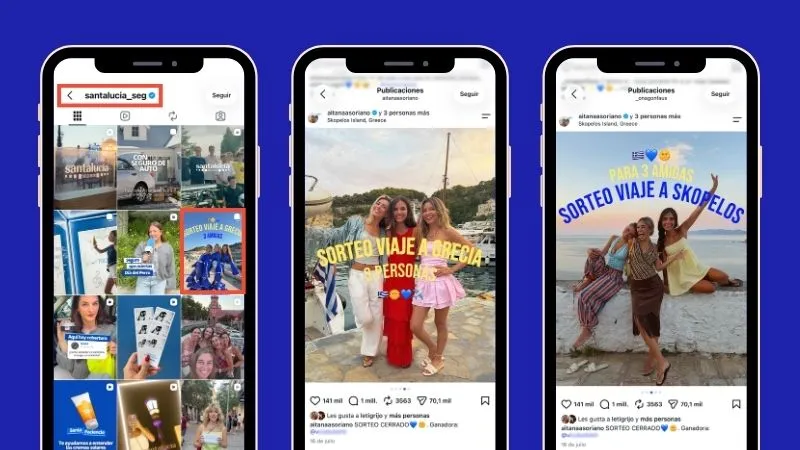 Sorteo en Instagram de Seguros Santalucía difundido por tres creadoras y gestionado como una única campaña