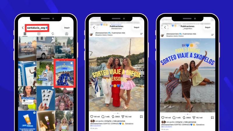 Ejemplo de un único sorteo de una marca y varios influencers: seguros Santalucía