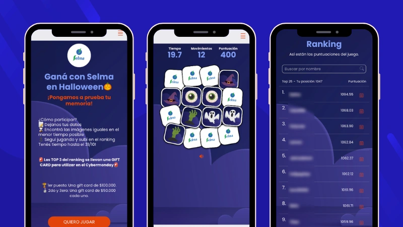 Ejemplo de juego de memoria de Halloween de Selma.