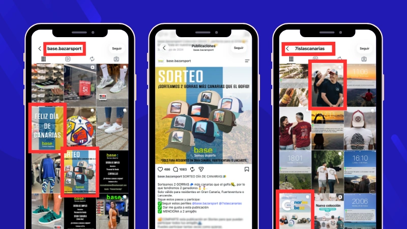 Ejemplo de sorteo colaborativo con publicaciones diferentes