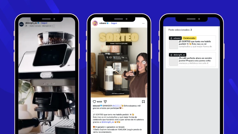 Ejemplo de sorteo conjunto entre una marca y una influencer: De'Longhi y Estefanía de Andrés