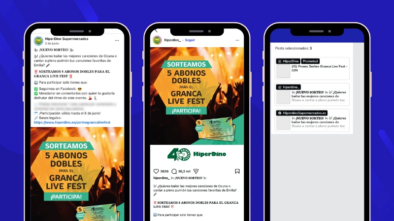 Ejemplo de sorteo de gran volumen con publicaciones de Instagram, Facebook y contenido promocionado