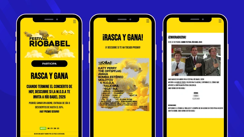 Ejemplo de rasca y gana digital para promocionar un concierto