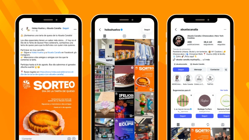 Ejemplo de sorteo colaborativo entre dos marcas, en Facebook e Instagram: Holea Huelva y Abuela Canalla