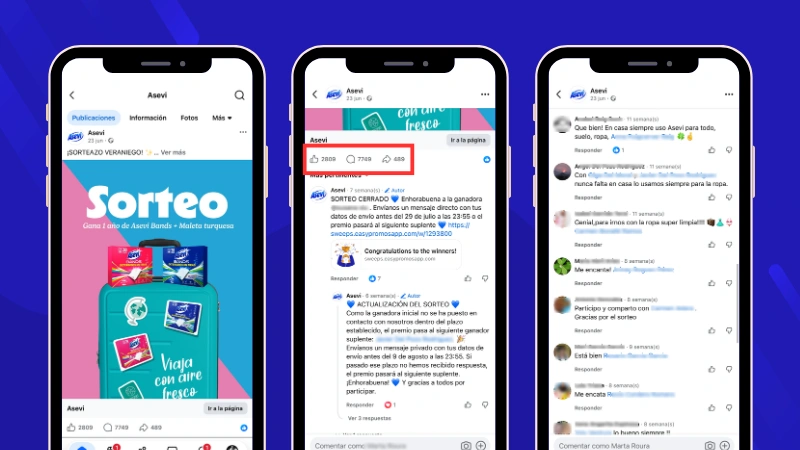 Ejemplo de sorteo de comentarios en Facebook para conseguir interacciones.